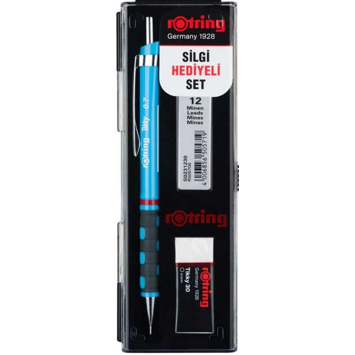 Rotring Tikky Versatil Kalem + Min + Silgi Okul Seti 0.7 mm AÇIK MAVİ