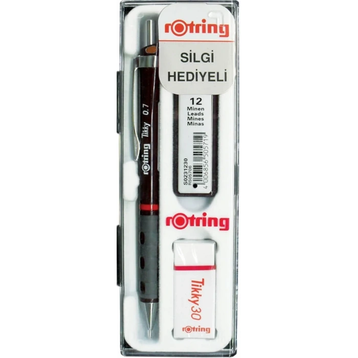 Rotring Tikky Versatil Kalem + Min + Silgi Okul Seti 0.7 mm BORDO