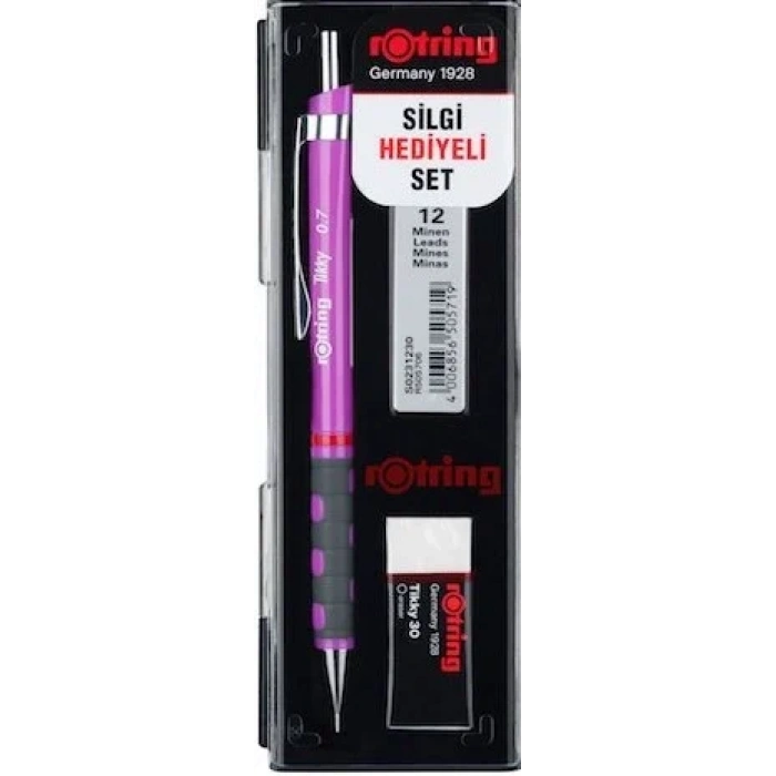 Rotring Tikky Versatil Kalem + Min + Silgi Okul Seti 0.7 mm MOR