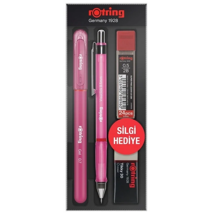Rotring Visuclick Versatil Kalem + Jel Kalem + Min + Silgi Okul Seti 0.5 mm PEMBE