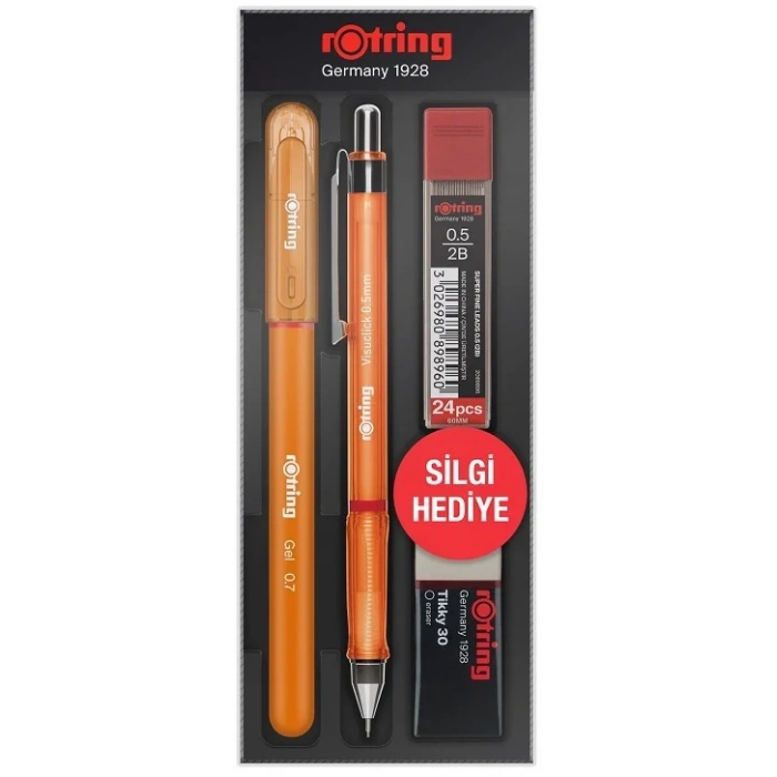 Rotring Visuclick Versatil Kalem + Jel Kalem + Min + Silgi Okul Seti 0.5 mm TURUNCU