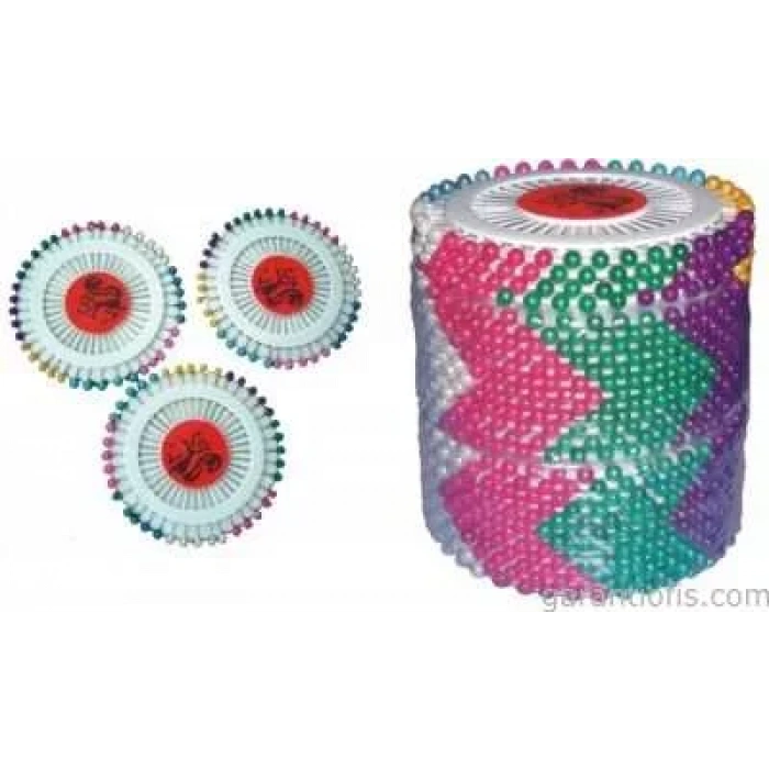 Saip 38 Mm Diske Dizili Plastik Başlı Toplu İğne (12 Li Paket)