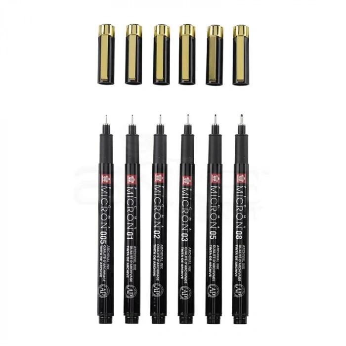 Sakura Pigma Micron Black Gold Edition Teknik Çizim Kalemi 6lı Set