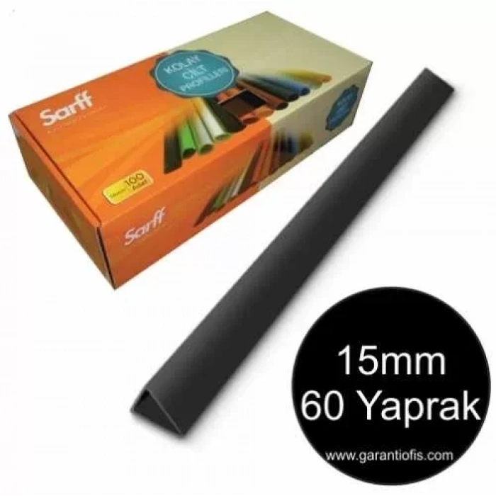 Sarff 15mm Siyah Üçgen Sırtlık 60 Yaprak Kapasiteli (100 lü Kutu)