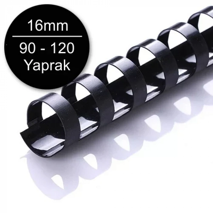 Sarff 16mm Plastik Spiral Siyah 90-120 Yaprak Kapasiteli (100 Lü Kutu)