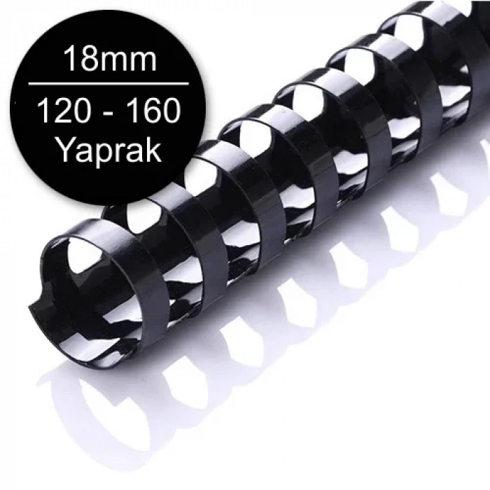 Sarff 18mm Plastik Spiral Siyah 120-160 Yaprak Kapasiteli (100 lü Kutu)