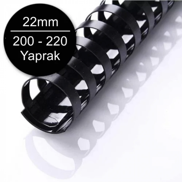 Sarff 22mm Plastik Spiral Siyah 200-220 Yaprak Kapasiteli (50 li Kutu)
