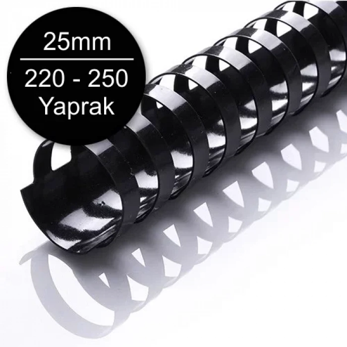 Sarff 25mm Plastik Spiral Siyah 220-250 Yaprak Kapasiteli (50 li Kutu)