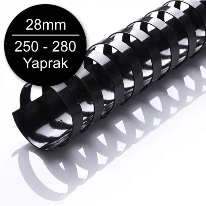 Sarff 28mm Plastik Spiral Siyah 250-280 Yaprak Kapasiteli (50 Li Kutu)