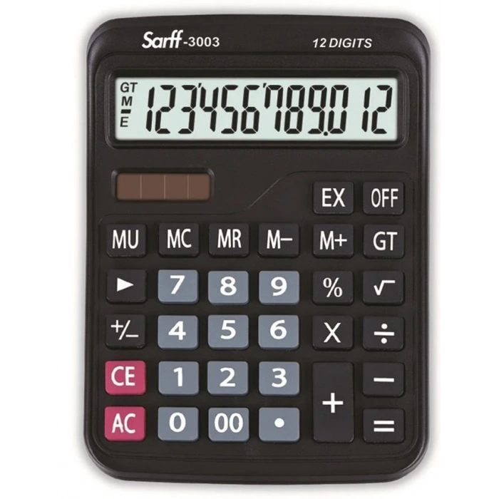 Sarff 3003 Hesap Makinesi 12 Haneli Güneş Enerjili-Pilli
