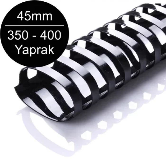 Sarff 45mm Plastik Spiral Siyah 350-400 Yaprak Kapasiteli (50 li Kutu)