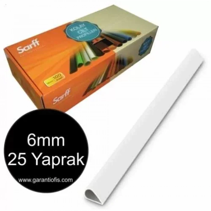 Sarff 6mm Beyaz Oval Sırtlık 25 Yaprak Kapasiteli (100 lü Kutu)