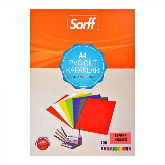 Sarff Cilt Kapağı A4 160 Micron Pvc Şeffaf Kırmızı 100lü