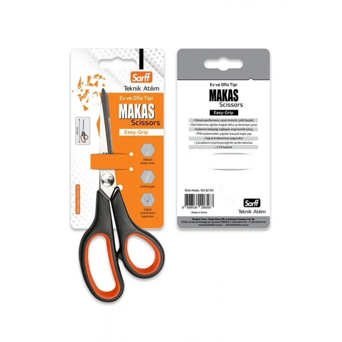 Sarff Easy Grip Kauçuk Plastik Saplı 20cm Ofis Makası