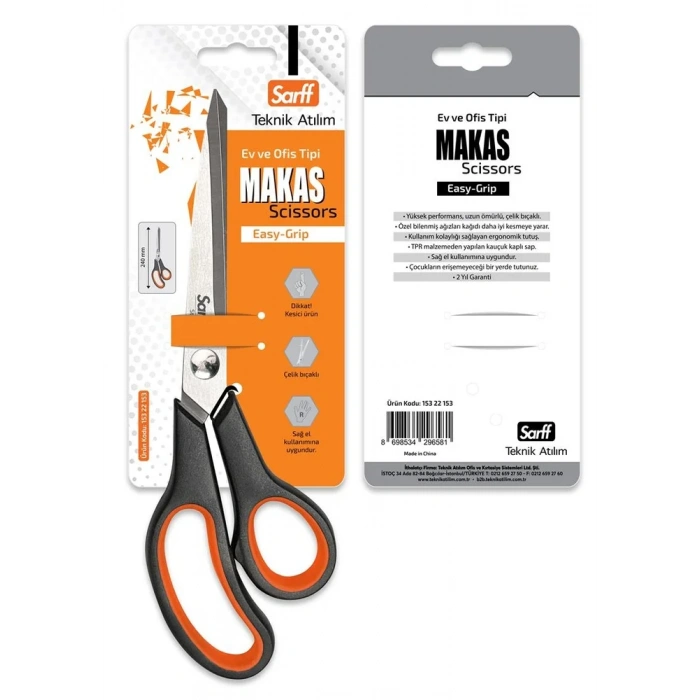 Sarff Easy Grip Kauçuk Plastik Saplı 24cm Ofis Makası