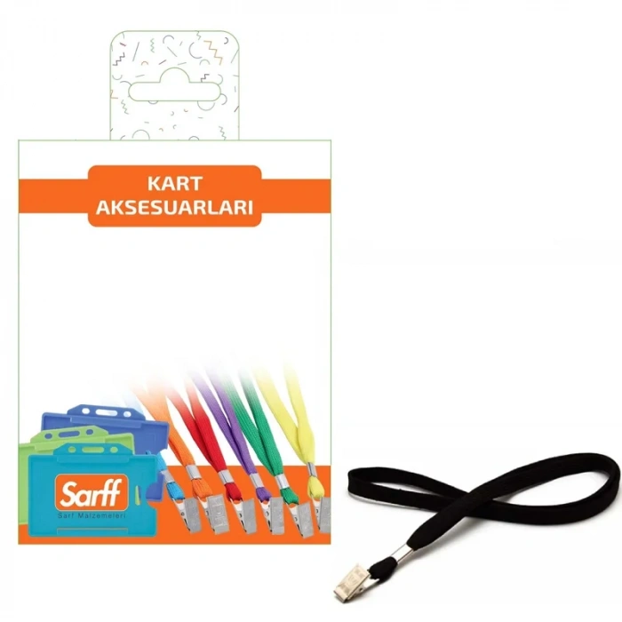 Sarff Metal Klipsli Siyah Eko Askı İpi Blister - 10adet