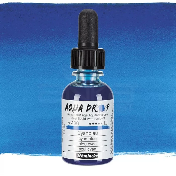 Schmincke Aqua Drop Sıvı Sulu Boya 30ml 480 Cyan Blue