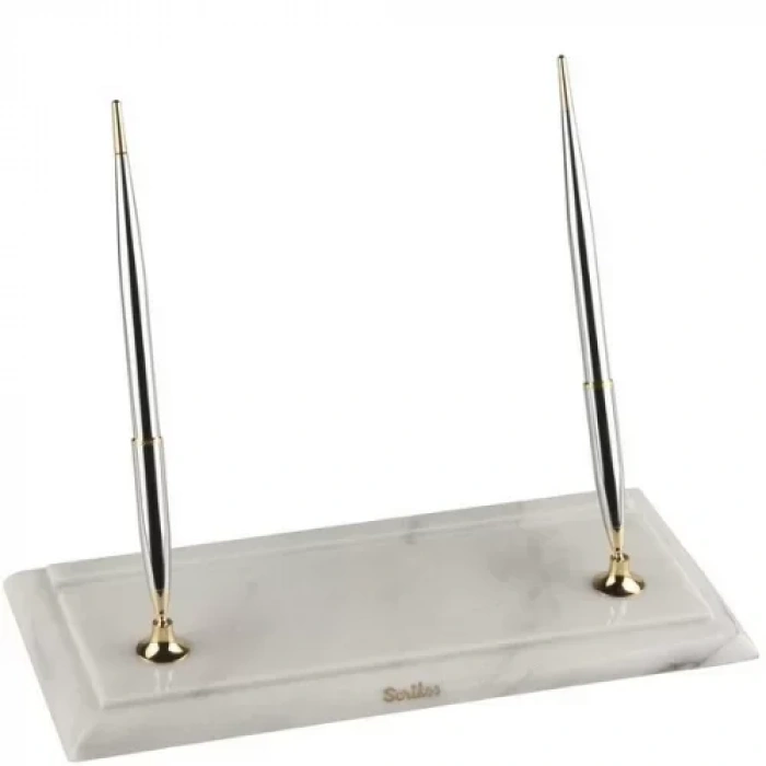 Scrikss Masa Takımı Beyaz Mermer (Medalist Çift Dolmakalem)