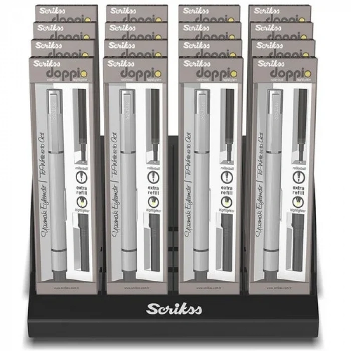 Scrikss Roller Kalem Siyah Doppio - Sarı Fosforlu
