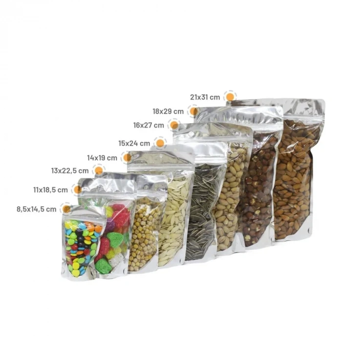 Şeffaf Metalize Doypack 18x29 Cm - 100 Adet