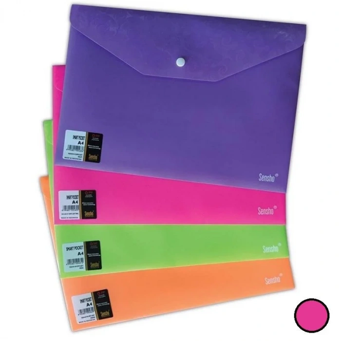 Sensho Sm A4-02-16-7 Çıtçıtlı Desenli Evrak Dosyası A4 Fosforlu Pembe