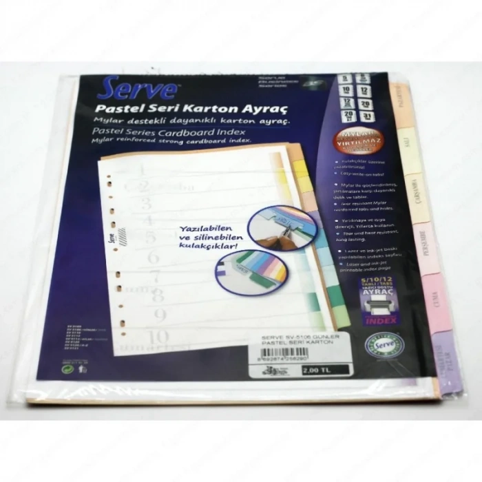 SERVE 5106 KARTON AYRAÇ A4 GÜNLER PASTEL