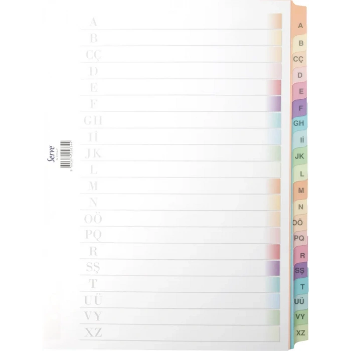 SERVE 5120 KARTON AYRAÇ A4 A-Z PASTEL