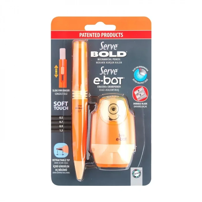 Serve Bold Versatil Kalem+silgi+kalemtraş Seti 07 Fosforlu Turuncu (sv-be)