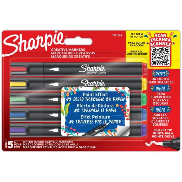 SHARPIE AKRİLİK MARKÖR YUVARLAK UÇ 5 Lİ BLİSTER 2201069