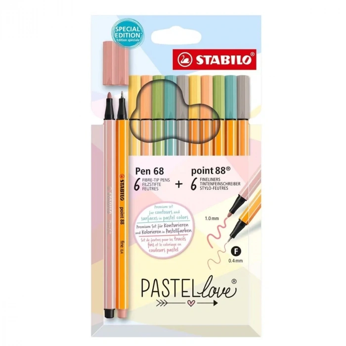 Stabilo point 88 + Pen 68 Pastellove 12li