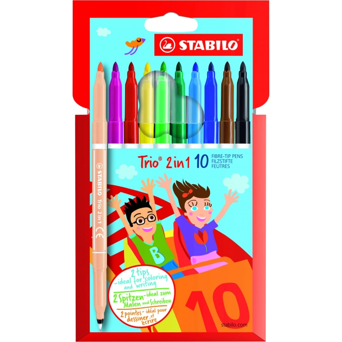 Stabilo Trio 2in1 Çift Uçlu Keçeli Kalem Seti 10 Renk Paket