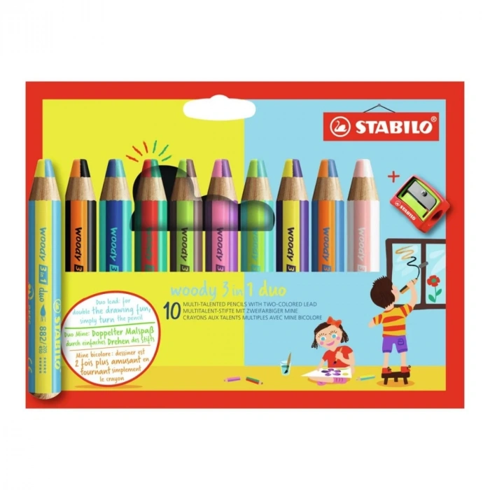 Stabilo Woody 3in1 Duo 10lu + Kalemtraş