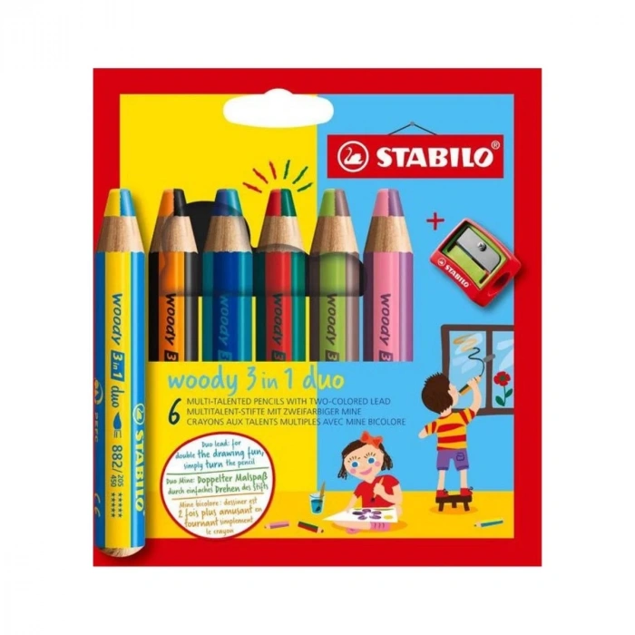 Stabilo Woody 3in1 Duo 6lı + Kalemtıraş