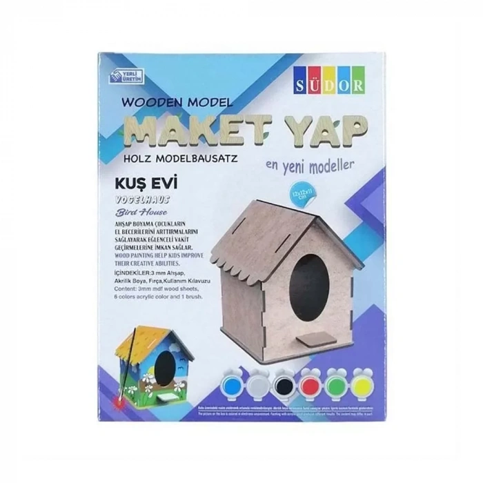 Südor Kutulu Ahşap Maket Kuş Evi Boyama Seti Küçük Md2-02