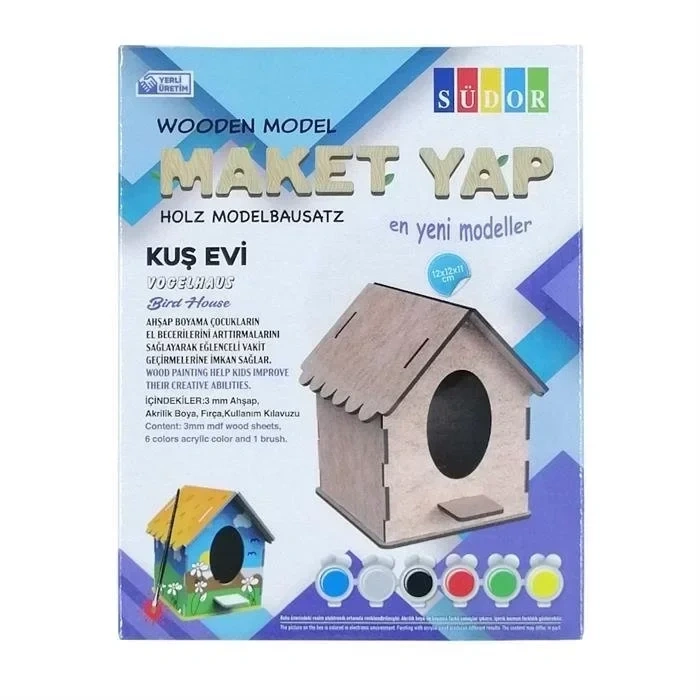 Südor Md2-02 Kutulu Ahşap Maket Kuş Evi Küçük Boyama Seti