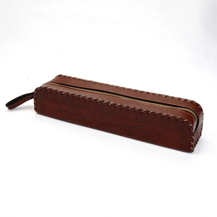 Suni Deri El Yapımı Fermuarlı Kutu Kalemlik Koyu Kahve