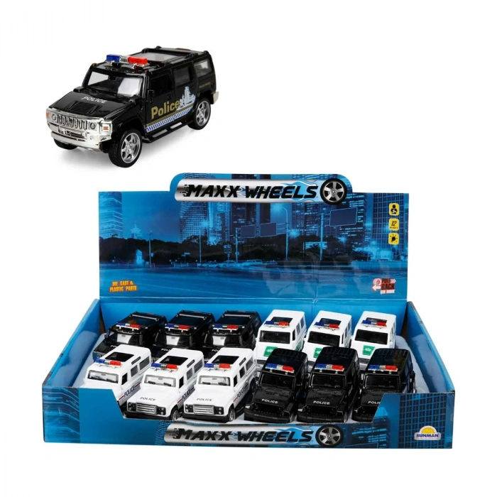 Sunman Oyuncak Maxx Wheels Işıklı Polis Jeep Model Arabalar 12 Cm
