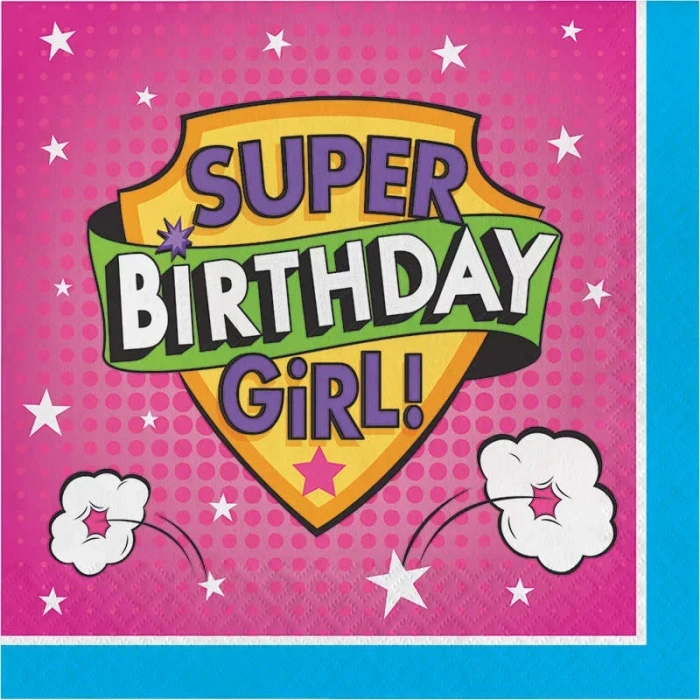 Superhero Girl Happy Birthday 16 Lı Peçete