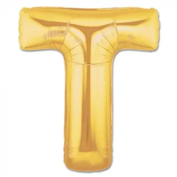 T Harfi Altın Renk Folyo Balon 100 cm