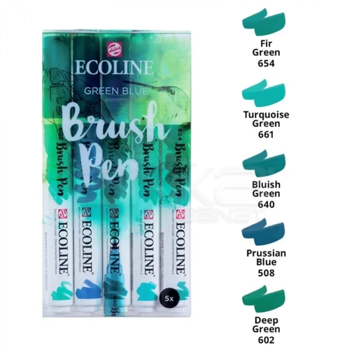 Talens Ecoline Brush Pen 5li Set Yeşil-mavi Tonlar
