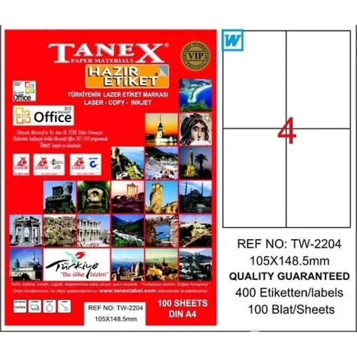 TANEX 105x148,5 MM LAZER ETİKET TW-2204