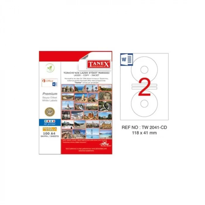 Tanex 118x41 Laser Etiket Tw-2041