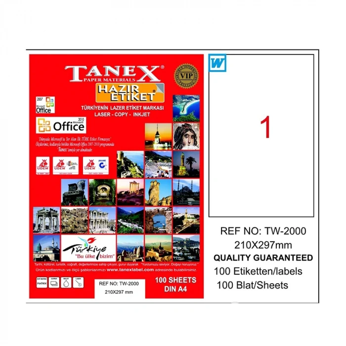 TANEX 2000 LASER ETİKET 210x297mm 1x100 100 ADET