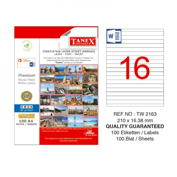 TANEX 2163 LASER ETİKET 210x16.38mm 2x100 200 ADET