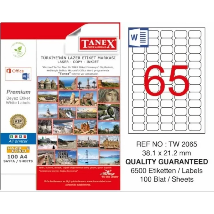 Tanex 38.1x21.2 Laser Etiket Tw-2065