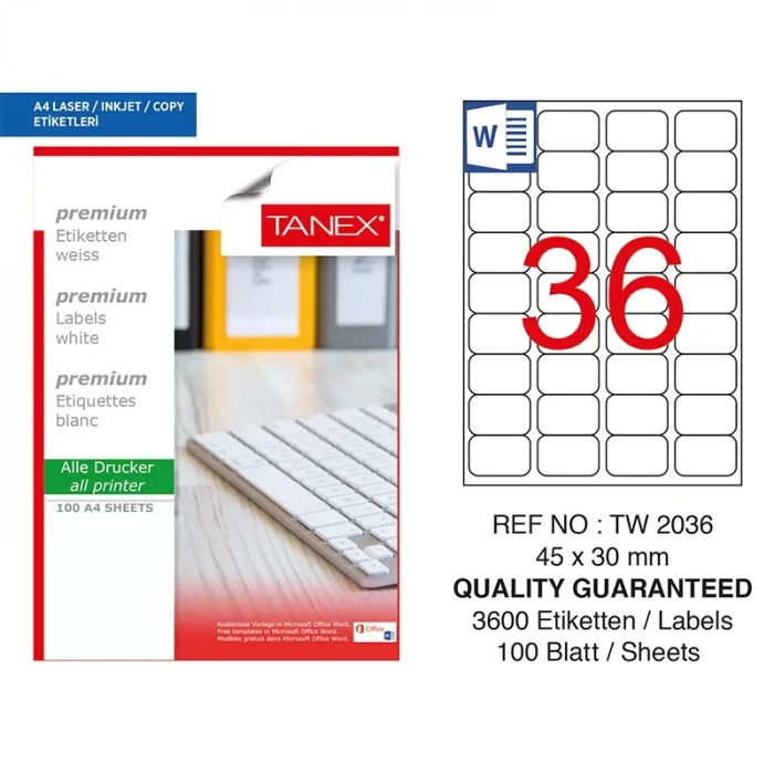 Tanex 45x30 Laser Etiket Tw-2036