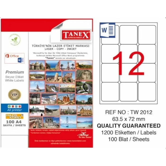TANEX 63,5x72 LASER ETİKET TW-2012