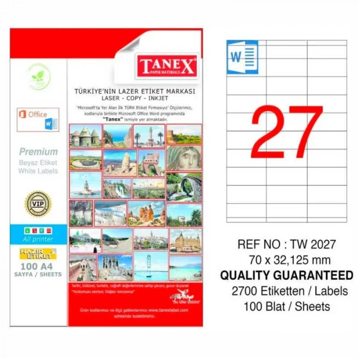 Tanex 70x32,125 Laser Etiket Tw-2027