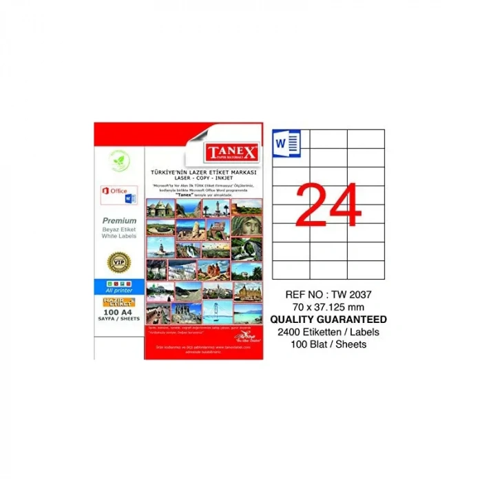 Tanex 70x37.125 Laser Etiket Tw-2037