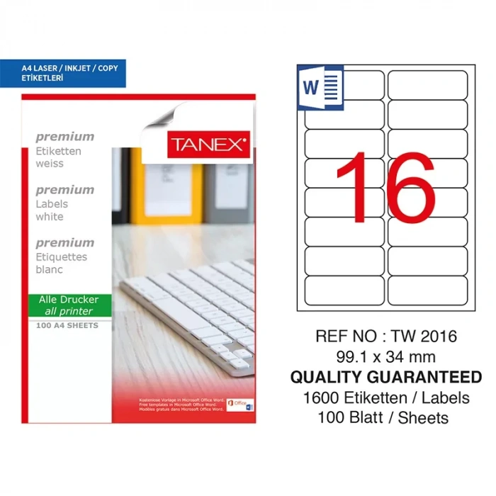 Tanex 99,1x34 Laser Etiket Tw-2016